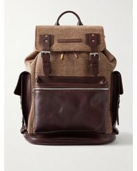 Brunello Cucinelli - Leather-Trimmed Herringbone Canvas Backpack - Lyst