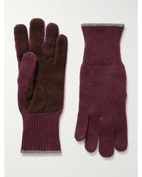 Brunello Cucinelli - Suede-trimmed Ribbed Cashmere Gloves - Lyst