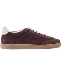 Brunello Cucinelli - Coda Di Rondine Leather-Trimmed Waxed-Suede Sneakers - Lyst
