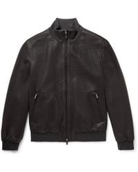 Ermenegildo Zegna Reversible Perforated Leather And Shell Bomber Jacket - Black