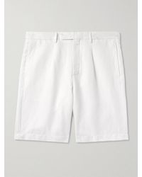 Boglioli - Straight-Leg Pleated Herringbone Cotton And Linen-Blend Shorts - Lyst