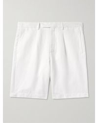 Boglioli - Straight-leg Pleated Herringbone Cotton And Linen-blend Shorts - Lyst