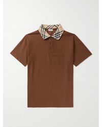 Burberry - Evan Check Collar Cotton-piqué Polo Shirt - Lyst