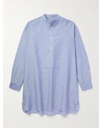 Loro Piana - Suwako Grandad-collar Striped Linen And Cotton-blend Shirt - Lyst