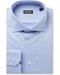 Zegna - Trofeo Slim-fit Cutaway-collar Cotton-blend Twill Shirt - Lyst
