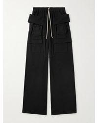 Rick Owens - Creatch Wide-Leg Brushed Cotton-Jersey Drawstring Cargo Trousers - Lyst