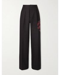 Dries Van Noten - Wide-Leg Pleated Embroidered Wool-Flannel Trousers - Lyst