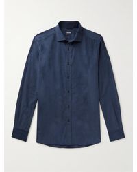 Zegna - Cutaway-collar Cotton-corduroy Shirt - Lyst