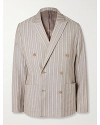NN07 - Jordin 10058 Double-Breasted Striped Cotton-Blend Herringbone Suit Jacket - Lyst