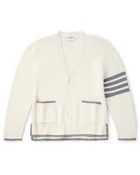 Thom Browne - Grosgrain-trimmed Striped Virgin Wool Cardigan - Lyst