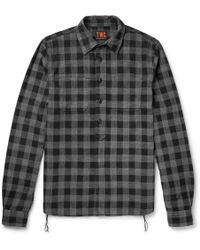 The Workers Club Checked Brushed Cotton-flannel Half-placket Shirt - Black