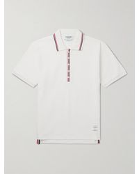 Thom Browne - Polohemd aus Baumwolle in Waffelstrick mit Streifen und Logoapplikation - Lyst