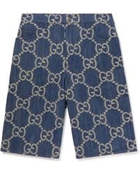 Gucci - GG-embroidered Denim Bermuda Shorts - Lyst