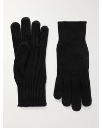 Moncler Logo-appliquéd Ribbed Wool Gloves - Black