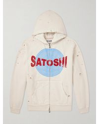 Satoshi Nakamoto - Motoslug Logo-Print Distressed Cotton-Jersey Hoodie - Lyst