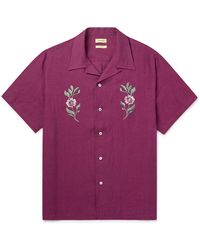 De Bonne Facture - Camp-collar Embroidered Linen Shirt - Lyst