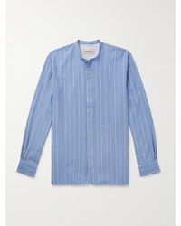 Officine Generale - Gali Grandad-Collar Striped Organic Cotton-Voile Shirt - Lyst