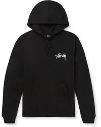 Stussy Logo-embroidered Fleece-back Cotton-blend Jersey Hoodie - Black