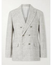 Brunello Cucinelli - Double-Breasted Checked Linen-Blend Suit Jacket - Lyst