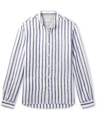 Brunello Cucinelli - Grandad-collar Striped Linen Shirt - Lyst