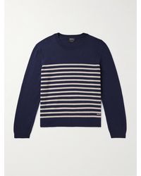 A.P.C. - Matthew Striped Logo-embroidered Cashmere And Cotton-blend Sweater - Lyst