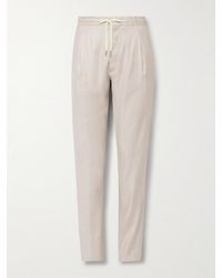 Lardini - Straight-leg Pleated Linen-blend Twill Drawstring Trousers - Lyst