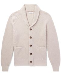Brunello Cucinelli - Shawl-collar Ribbed Cotton Cardigan - Lyst
