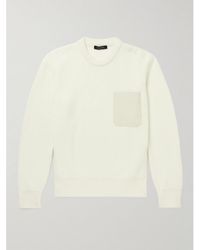 Ermenegildo Zegna Leather-trimmed Ribbed Cotton And Silk-blend Sweatshirt - White