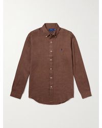 Polo Ralph Lauren - Button-Down Collar Logo-Embroidered Linen Shirt - Lyst
