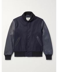 Golden Bear The Albany Wool-Blend and Leather Bomber Jacket - Blau