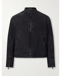 Gucci - Webbing-trimmed Denim Biker Jacket - Lyst