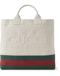 Gucci - Striped Logo-embossed Canvas Tote Bag - Lyst