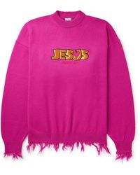 Vetements - Jesus Loves You Distressed Merino Wool Sweater - Lyst