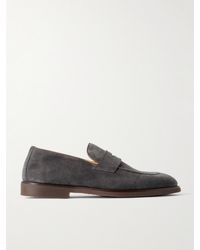 Brunello Cucinelli - Leather-trimmed Suede Penny Loafers - Lyst