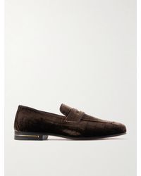Tom Ford - Gigi Leather-trimmed Croc-effect Velvet Penny Loafers - Lyst