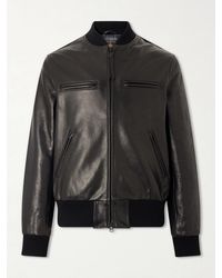 Golden Bear - The Ridgewood Knit Trimmed Leather Bomber Jacket - Lyst