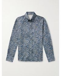 Brunello Cucinelli - Camicia in chambray di lino con stampa paisley e collo button-down - Lyst