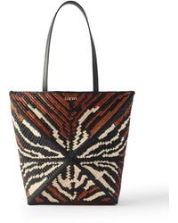 Loewe - Paula's Ibiza Puzzle Fold Tiger-print Leather-trimmed Raffia Tote Bag - Lyst