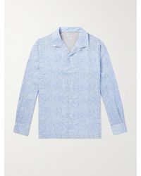 Brunello Cucinelli - Camicia in lino con stampa paisley e colletto aperto - Lyst