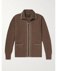Beams Plus - Cardigan in misto lana a coste con bordi a contrasto - Lyst