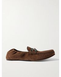 Gucci - Horsebit-Embellished Webbing-Trimmed Suede Loafers - Lyst