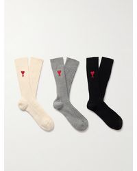 Ami Paris - Set aus drei Paar Socken aus einer gerippten Baumwollmischung mit Logostickerei - Lyst