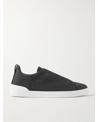 ZEGNA - Triple Stitchtm Leather-trimmed Linen-canvas Slip-on Sneakers - Lyst