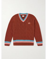 Bode - Logo-Embroidered Cable-Knit Cotton Sweater - Lyst