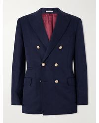 Brunello Cucinelli - Double-breasted Silk And Linen-blend Blazer - Lyst