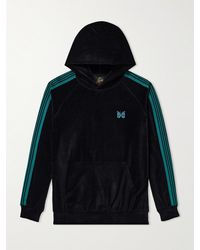 Needles - Webbing-trimmed Logo-embroidered Cotton-blend Velour Hoodie - Lyst