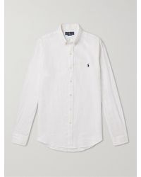 Polo Ralph Lauren - Camicia slim-fit con collo button-down in lino con logo ricamato - Lyst