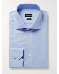 Zegna - Light-blue Trofeo Slim-fit Cutaway-collar Cotton-poplin Shirt - Lyst