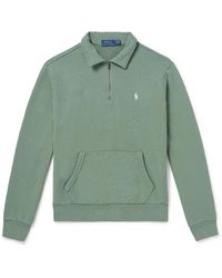 Polo Ralph Lauren - Logo-embroidered Cotton-jersey Half-zip Sweatshirt - Lyst