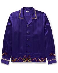 Bode - Dream Souvenir Camp-Collar Embroidered Hammered-Silk Shirt - Lyst